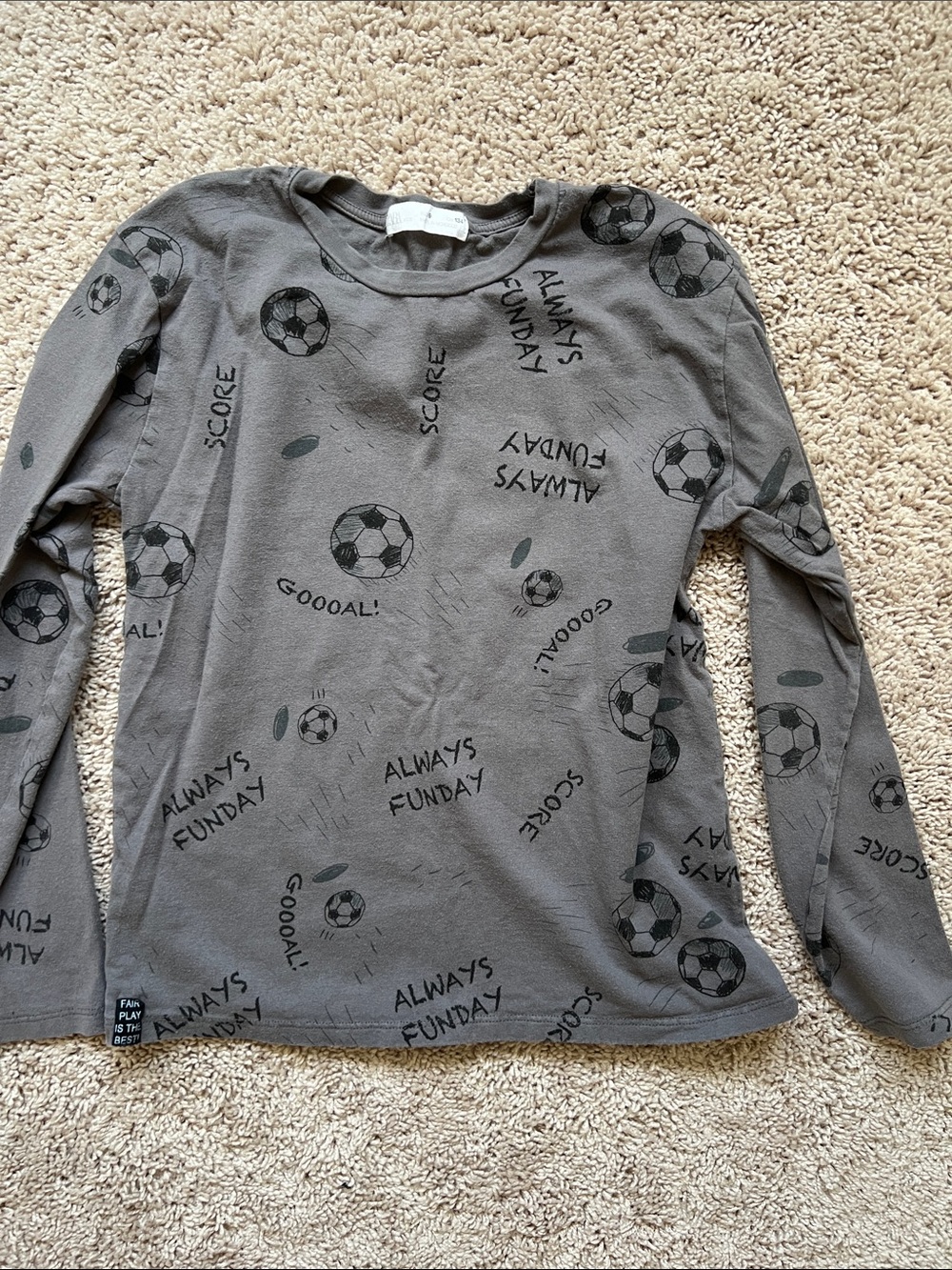 Zara Long-Sleeve Soccer Print Tee, Size 9